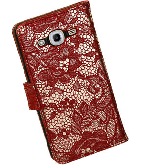 Rood Lace booktype wallet cover hoesje voor Samsung Galaxy J2 2016