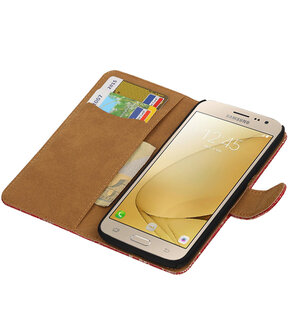 Rood Lace booktype wallet cover hoesje voor Samsung Galaxy J2 2016