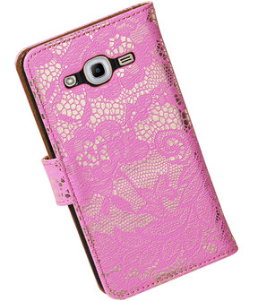 Roze Lace booktype wallet cover hoesje voor Samsung Galaxy J2 2016