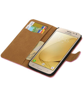Roze Lace booktype wallet cover hoesje voor Samsung Galaxy J2 2016
