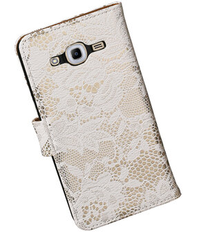 Wit Lace booktype wallet cover hoesje voor Samsung Galaxy J2 2016