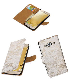 Wit Lace booktype wallet cover hoesje voor Samsung Galaxy J2 2016