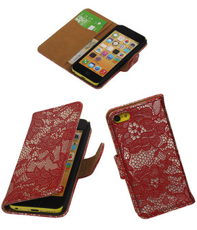 Apple iPhone 5C Lace Kant Bookstyle Wallet Hoesje Rood