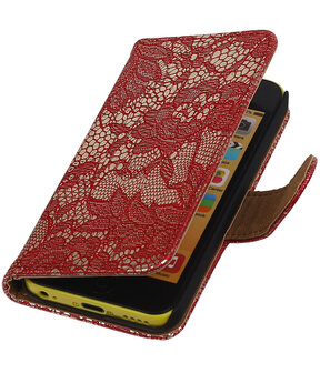 Apple iPhone 5C Lace Kant Bookstyle Wallet Hoesje Rood