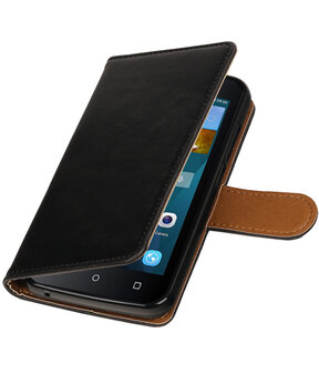 Zwart Pull-Up PU booktype wallet hoesje voor Huawei Y560 / Y5