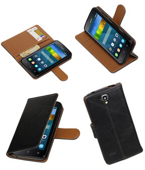 Zwart Pull-Up PU booktype wallet hoesje voor Huawei Y560 / Y5