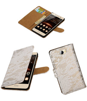 Wit Lace booktype wallet cover hoesje voor Huawei Y5 II