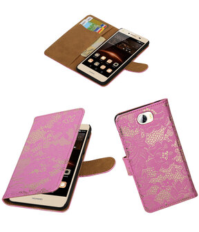 Roze Lace booktype wallet cover hoesje voor Huawei Y5 II