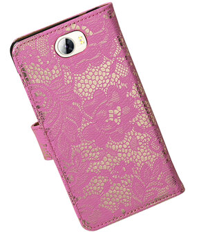 Roze Lace booktype wallet cover hoesje voor Huawei Y5 II