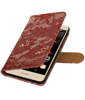 Rood Lace booktype wallet cover hoesje voor Huawei Y5 II