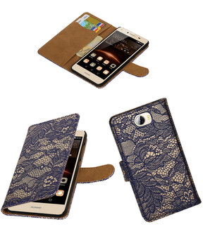 Blauw Lace booktype wallet cover hoesje voor Huawei Y5 II