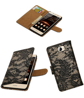 Zwart Lace booktype wallet cover hoesje voor Huawei Y5 II