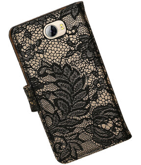 Zwart Lace booktype wallet cover hoesje voor Huawei Y5 II