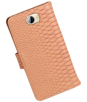 Roze Slang booktype wallet cover hoesje voor Huawei Y5 II