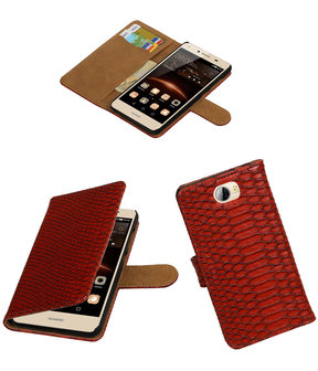 Rood Slang booktype wallet cover hoesje voor Huawei Y5 II