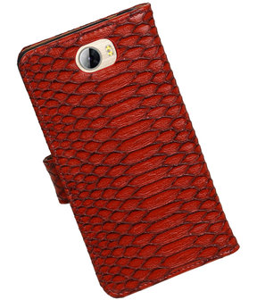 Rood Slang booktype wallet cover hoesje voor Huawei Y5 II