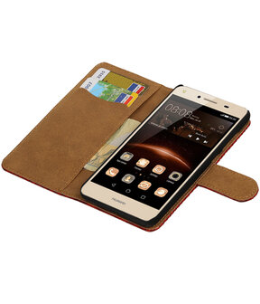 Rood Slang booktype wallet cover hoesje voor Huawei Y5 II