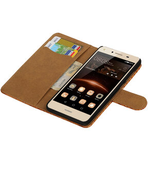 Bruin Slang booktype wallet cover hoesje voor Huawei Y5 II
