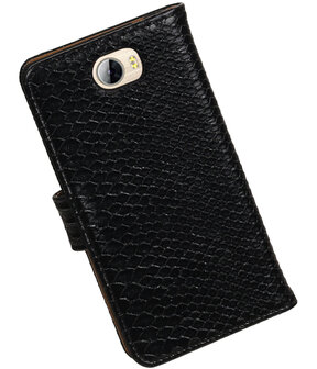 Zwart Slang booktype wallet cover hoesje voor Huawei Y5 II