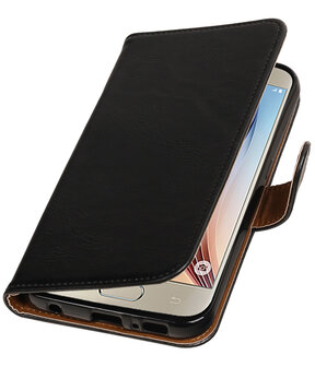 Zwart Pull-Up PU booktype wallet cover hoesje voor Samsung Galaxy S7 Plus