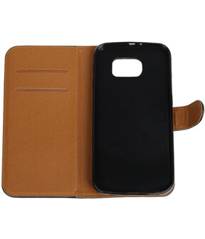 Zwart Pull-Up PU booktype wallet cover hoesje voor Samsung Galaxy S7 Plus