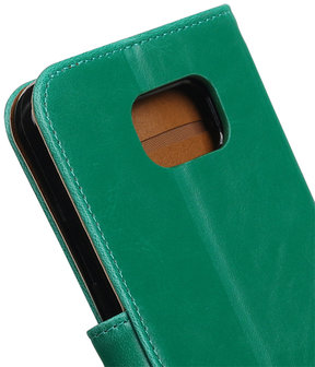 Groen Pull-Up PU booktype wallet cover hoesje voor Samsung Galaxy S7 Plus