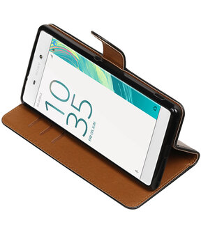 Zwart Pull-Up PU booktype wallet hoesje voor Sony Xperia C6