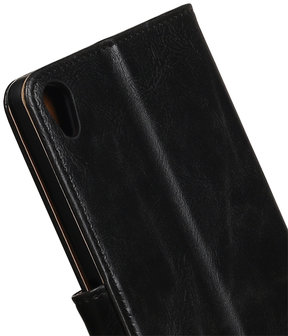 Zwart Pull-Up PU booktype wallet hoesje voor Sony Xperia C6