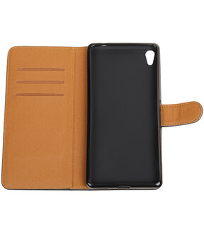 Zwart Pull-Up PU booktype wallet hoesje voor Sony Xperia C6