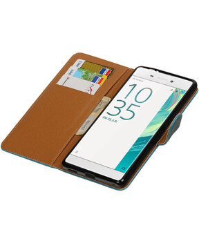 Blauw Pull-Up PU booktype wallet hoesje voor Sony Xperia C6