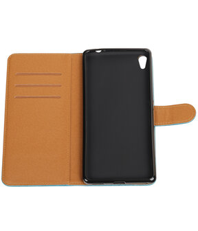 Blauw Pull-Up PU booktype wallet hoesje voor Sony Xperia C6