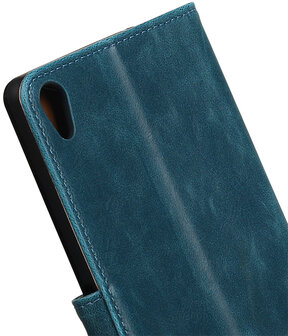 Blauw Pull-Up PU booktype wallet hoesje voor Sony Xperia C6