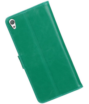 Groen Pull-Up PU booktype wallet hoesje voor Sony Xperia C6