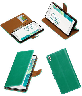 Groen Pull-Up PU booktype wallet hoesje voor Sony Xperia C6