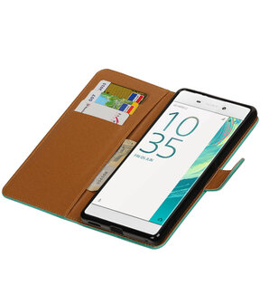 Groen Pull-Up PU booktype wallet hoesje voor Sony Xperia C6