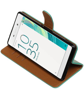 Groen Pull-Up PU booktype wallet hoesje voor Sony Xperia C6