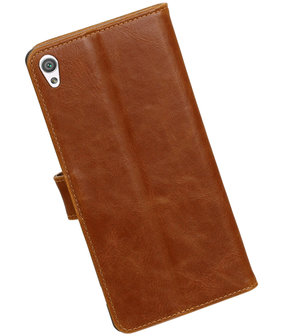 Bruin Pull-Up PU booktype wallet hoesje voor Sony Xperia C6