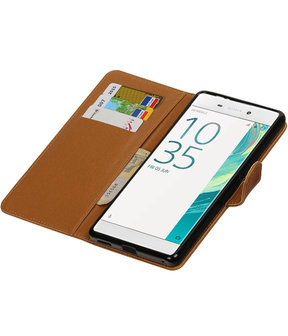 Bruin Pull-Up PU booktype wallet hoesje voor Sony Xperia C6