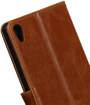 Bruin Pull-Up PU booktype wallet hoesje voor Sony Xperia C6