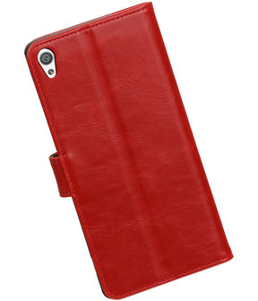 Rood Pull-Up PU booktype wallet hoesje voor Sony Xperia C6