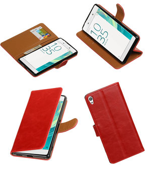 Rood Pull-Up PU booktype wallet hoesje voor Sony Xperia C6