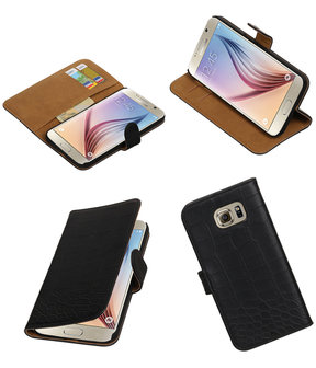 Zwart Krokodil Booktype Samsung Galaxy S7 Plus Wallet Cover Hoesje