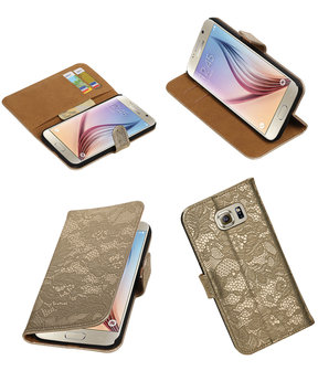 Goud Lace Booktype Samsung Galaxy S7 Plus Wallet Cover Hoesje