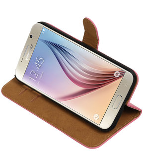 Roze Effen Booktype Samsung Galaxy S7 Plus Wallet Cover Hoesje