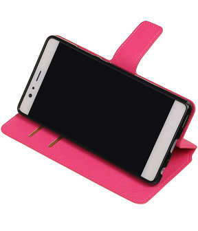 Roze Huawei P9 TPU wallet case booktype hoesje HM Book