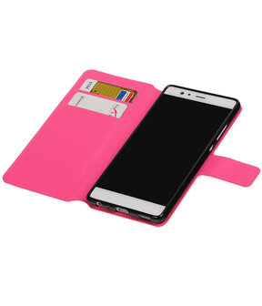 Roze Huawei P9 TPU wallet case booktype hoesje HM Book