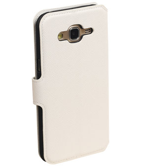 Wit Hoesje voor Samsung Galaxy J5 2015 TPU wallet case booktype HM Book