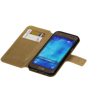 Goud Hoesje voor Samsung Galaxy J7 2015 TPU wallet case booktype HM Book