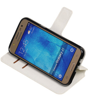 Wit Hoesje voor Samsung Galaxy J7 2015 TPU wallet case booktype HM Book