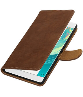 Bruin Hout booktype wallet cover voor Hoesje voor Sony Xperia C6